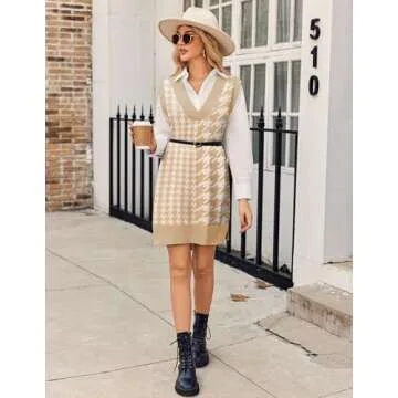 Zeagoo Women's Oversized Sweater Vest Dress V Neck Knit Pullover Sweater Vest Sleeveless Sweater Loose Casual Vest Dress