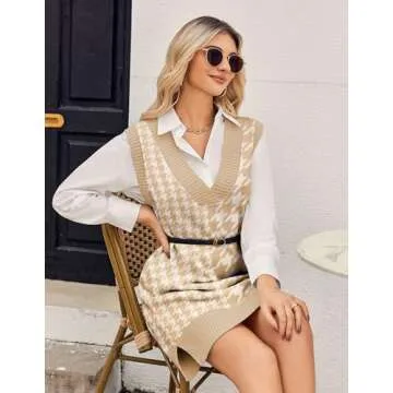 Zeagoo Women's Oversized Sweater Vest Dress V Neck Knit Pullover Sweater Vest Sleeveless Sweater Loose Casual Vest Dress