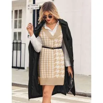 Zeagoo Women's Oversized Sweater Vest Dress V Neck Knit Pullover Sweater Vest Sleeveless Sweater Loose Casual Vest Dress