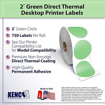 2” Circle Direct Thermal Perforated Stickers Labels for Barcodes, Address, Small Business Labeling...