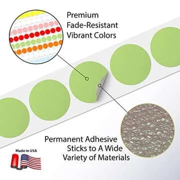 2” Circle Direct Thermal Perforated Stickers Labels for Barcodes, Address, Small Business Labeling, Inventory and Color Coding – Compatible with Zebra, Rollo, Munbyn, and More (Green, 1 ROLL)
