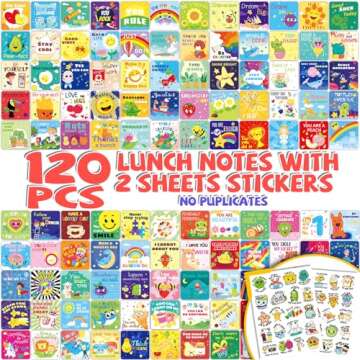 YTSQLER Lunch Box Notes for Kids, 120 Motivational Inspirational Lunch Notes Cards for Kids Girls Bo...