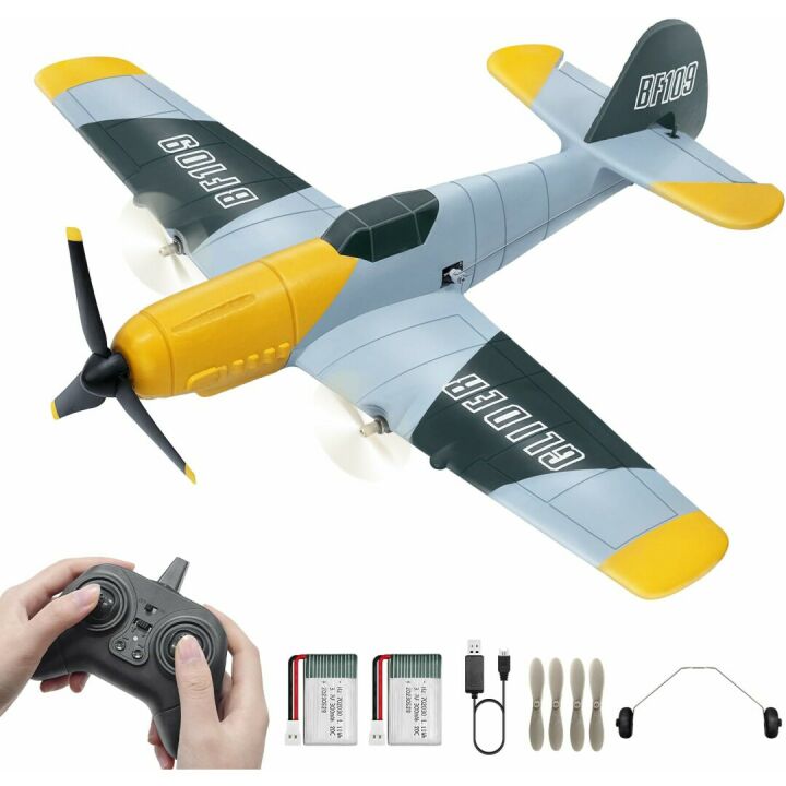 HAWK'S WORK 3 Channel RC Plane BF-109, Remote Control Airplane Ready to Fly, 2.4GHz 6-axis Gyro Stabilizer, Easy to Fly for Kids & Beginners