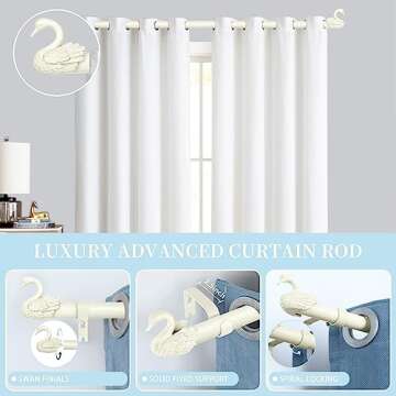 TANGWIN Antique White Curtain Rods for Windows 48 to 84 Inch(4-7ft),1 Inch Adjustable Curtain Rod,Heavy Duty Curtain Rods,Decorative Swan Finials Drapery Rods,Window Curtain Rod 36-88",Ivory White