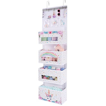 WERNNSAI Unicorn Over The Door Hanging Organizer - Baby Storage with 4 Large and 3 PVC Pockets Hangi...