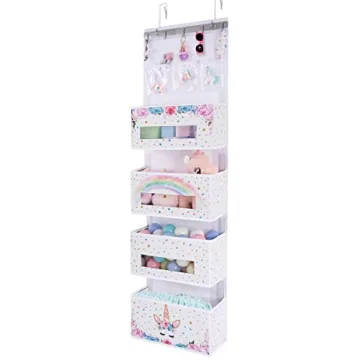 WERNNSAI Unicorn Over The Door Hanging Organizer - Baby Storage with 4 Large and 3 PVC Pockets Hangi...