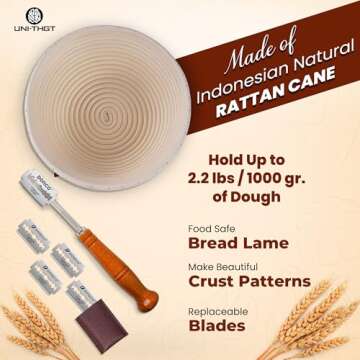 UNI-THGT Banneton Bread Proofing Basket Set - 9 & 10 Inch Sourdough Proofing Basket - Round And Oval...