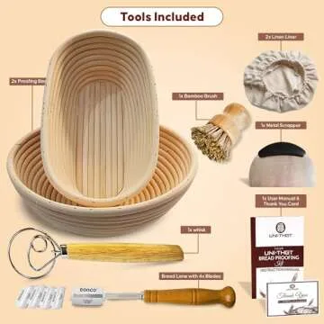 UNI-THGT Banneton Bread Proofing Basket Set - 9 & 10 Inch Sourdough Proofing Basket - Round And Oval Bread Bowls For Rising And Baking - Rattan Bread Banneton With Baking Accessories