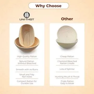 UNI-THGT Banneton Bread Proofing Basket Set - 9 & 10 Inch Sourdough Proofing Basket - Round And Oval Bread Bowls For Rising And Baking - Rattan Bread Banneton With Baking Accessories