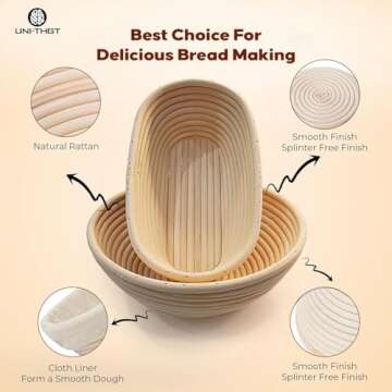 UNI-THGT Banneton Bread Proofing Basket Set - 9 & 10 Inch Sourdough Proofing Basket - Round And Oval Bread Bowls For Rising And Baking - Rattan Bread Banneton With Baking Accessories