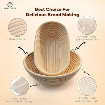 UNI-THGT Banneton Bread Proofing Basket Set - 9 & 10 Inch Sourdough Proofing Basket - Round And Oval Bread Bowls For Rising And Baking - Rattan Bread Banneton With Baking Accessories