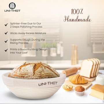 UNI-THGT Banneton Bread Proofing Basket Set - 9 & 10 Inch Sourdough Proofing Basket - Round And Oval Bread Bowls For Rising And Baking - Rattan Bread Banneton With Baking Accessories