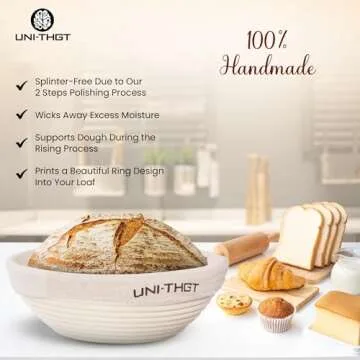 UNI-THGT Banneton Bread Proofing Basket Set - 9 & 10 Inch Sourdough Proofing Basket - Round And Oval Bread Bowls For Rising And Baking - Rattan Bread Banneton With Baking Accessories