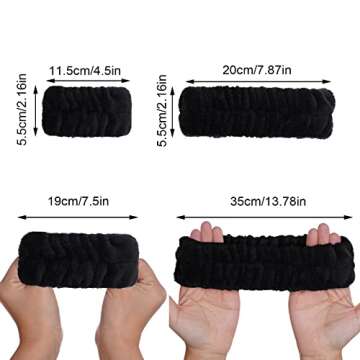 mifengda 3pcs Women's Microfiber Headbands & Wrist Washbands for Spa, Facial, Face Washing, Shower, Makeup, and Bath (Black)