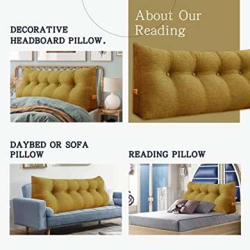 VERCART Triangular Headboard Wedge Pillow Daybed Pillows Bed Headboard Pillow Wedge Bed Rest Reading Pillow Gap Filler Triangle Back Cushion Lumbar Positioning Upholstered Linen Yellow Queen