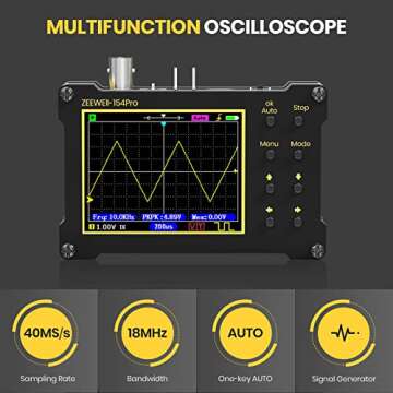 Mini Handheld Digital Oscilloscope, Support Persistence, PWM, 14 Type Measurement, 40MSa/s Sampling Rate, 18MHz Bandwidth, Signal Generator Frequency 500Khz, 2.4” LCD Display