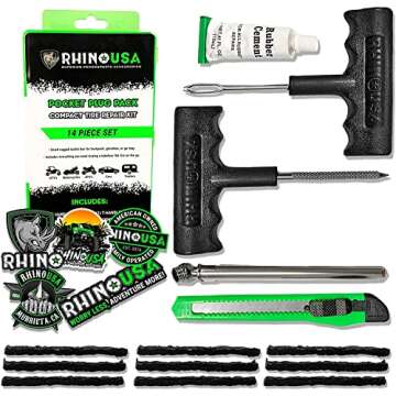 Rhino USA Tire Plug Kit for Flat Tire Repair - Heavy Duty Compact Tire Patch Kit for Fixing Flat on Car, UTV, ATV, Motorcycle, RV, SUV, Trailer - Professional Grade Emergency Tire Repair Tools