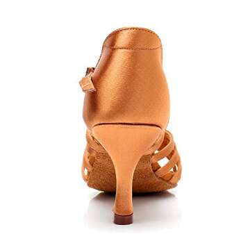 RoseMoli Women's Latin Dance Shoes Satin Professional Ballroom Salsa Practice Performance Dance Shoes Tan-2.8