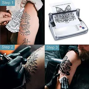 Sacnahe Tattoo Transfer Stencil Machine Copier Printer Thermal Tattoo Kit Copier Printer With 20pcs Tattoo Stencil Transfer Paper, Silver（ Not Wireless）
