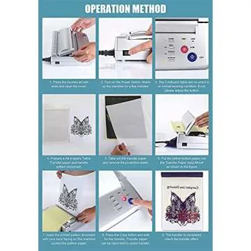 Sacnahe Tattoo Transfer Stencil Machine Copier Printer Thermal Tattoo Kit Copier Printer With 20pcs Tattoo Stencil Transfer Paper, Silver（ Not Wireless）