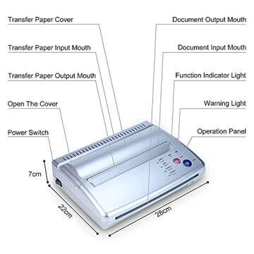 Sacnahe Tattoo Transfer Stencil Machine Copier Printer Thermal Tattoo Kit Copier Printer With 20pcs Tattoo Stencil Transfer Paper, Silver（ Not Wireless）