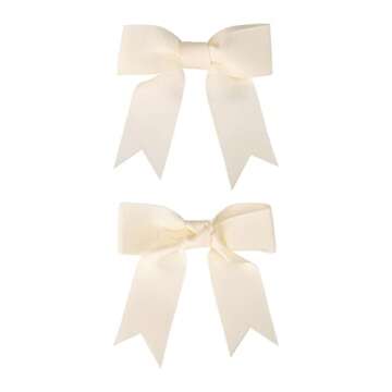 Meseey 50 Pcs 3 Inches Antique White Grosgrain Ribbon Twist Tie Bows Pretied Bows Premade Craft Bows for Treat Bags Gift Wrapping Basket Wedding Baby Shower Brithday Valentine's Day Christmas Party