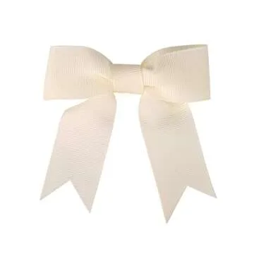 Meseey 50 Pcs 3 Inches Antique White Grosgrain Ribbon Twist Tie Bows Pretied Bows Premade Craft Bows for Treat Bags Gift Wrapping Basket Wedding Baby Shower Brithday Valentine's Day Christmas Party