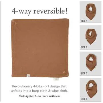 Kishu Baby Indi - Premium GOTS Certified Organic Bandana Scarf Bib, Dual Layer, 4-Way Reversible Muslin Baby Bandana Bibs for Boys or Girls