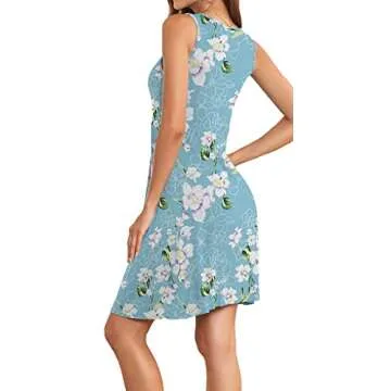 Akihoo Women Casual Summer Tank Sleeveless Pleated Sundress Flower L