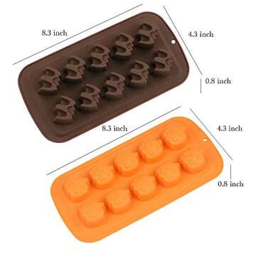 4Pcs/Set Halloween Chocolate Candy Molds, Halloween Bat Pumpkin Witch Hat Ghost Skull Silicone Jello...