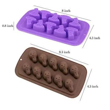 4Pcs/Set Halloween Chocolate Candy Molds, Halloween Bat Pumpkin Witch Hat Ghost Skull Silicone Jello Fat Bomb Molds, Mini Soap Wax Crayon Melt Mould Ice Cube Trays Halloween Party Favor Supplies
