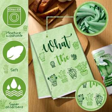 VitalCozy 6 Pcs Spring Lavender Kitchen Towel Set Funny Housewife Farmhouse Rustic Bath Hand Towel for Spring Holiday Bathroom Gift, 24 x 16 Inches(Green,Cactus)