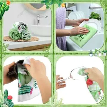 VitalCozy 6 Pcs Spring Lavender Kitchen Towel Set Funny Housewife Farmhouse Rustic Bath Hand Towel for Spring Holiday Bathroom Gift, 24 x 16 Inches(Green,Cactus)