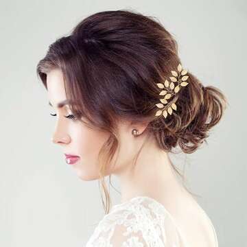 inSowni 12 Pieces Decorative Bridal Wedding Party Prom U-Shaped Gold Metal Eucalyptus Leaf Hair Pins...
