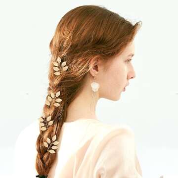 inSowni 12 Pieces Decorative Bridal Wedding Party Prom U-Shaped Gold Metal Eucalyptus Leaf Hair Pins Headpieces Hair Accessories for Brides Bridesmaids Women Girls
