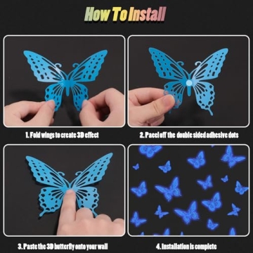 Glow in The Dark 3D Butterfly Stickers - 24 Pcs