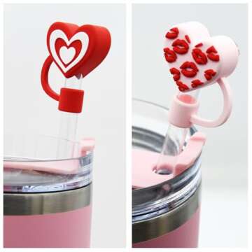 Meitesti Straw Cover Cap for Stanley Cup, Heart-shaped Straw Topper Compatible with 30&40 Oz Tumbler with Handle,10mm 0.4in Straw Tips Lids Lover Couple Fun Gifts (4pcs Heart Love Straw Cap)