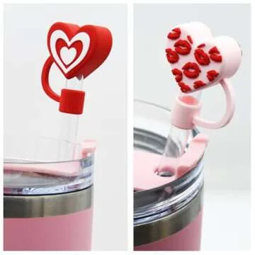 Meitesti Straw Cover Cap for Stanley Cup, Heart-shaped Straw Topper Compatible with 30&40 Oz Tumbler with Handle,10mm 0.4in Straw Tips Lids Lover Couple Fun Gifts (4pcs Heart Love Straw Cap)