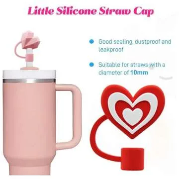 Meitesti Straw Cover Cap for Stanley Cup, Heart-shaped Straw Topper Compatible with 30&40 Oz Tumbler with Handle,10mm 0.4in Straw Tips Lids Lover Couple Fun Gifts (4pcs Heart Love Straw Cap)