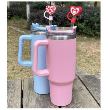 Meitesti Straw Cover Cap for Stanley Cup, Heart-shaped Straw Topper Compatible with 30&40 Oz Tumbler with Handle,10mm 0.4in Straw Tips Lids Lover Couple Fun Gifts (4pcs Heart Love Straw Cap)