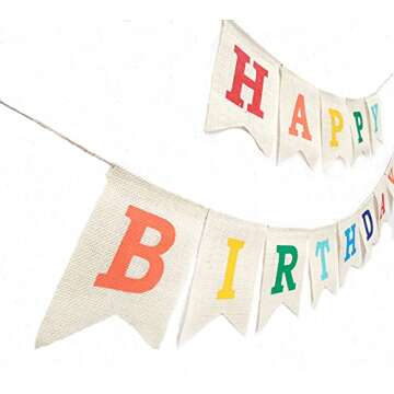 Colorful Happy Birthday Burlap Banner, Assembled Durable Happy Birthday Sign Birthday Party Decorati...