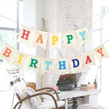 Colorful Happy Birthday Burlap Banner, Assembled Durable Happy Birthday Sign Birthday Party Decorations for Women Girl