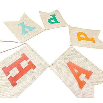 Colorful Happy Birthday Burlap Banner, Assembled Durable Happy Birthday Sign Birthday Party Decorations for Women Girl