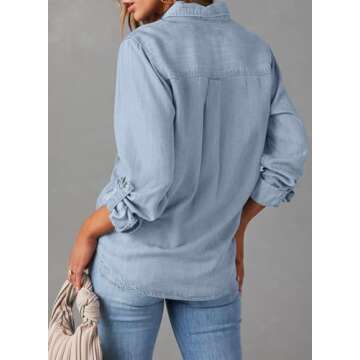 Astylish Ladies Button Down Shirt Elegant Long Sleeve V Neck Jean Jacket for Women Fashion Denim Top...