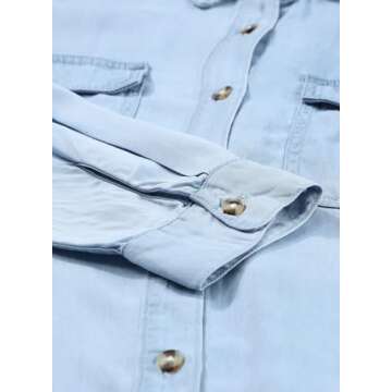 Astylish Ladies Button Down Shirt Elegant Long Sleeve V Neck Jean Jacket for Women Fashion Denim Tops Beau Blue Large