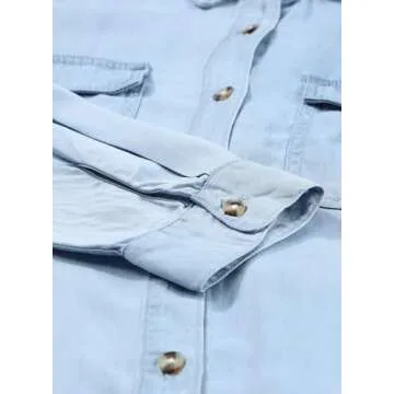 Astylish Ladies Button Down Shirt Elegant Long Sleeve V Neck Jean Jacket for Women Fashion Denim Tops Beau Blue Large