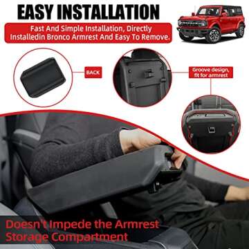 LINKCRO Center Console Armrest Cover for Ford Bronco 2021-2024，TPE & Waterproof Armrest Pad Cover Prevent Pets Scratches Pad Interior Arm Rest Covering