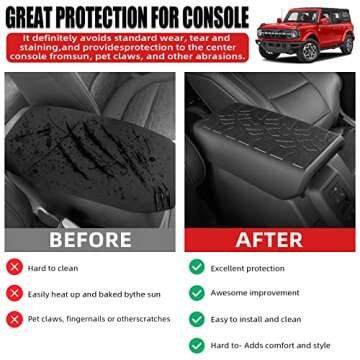 LINKCRO Center Console Armrest Cover for Ford Bronco 2021-2024，TPE & Waterproof Armrest Pad Cover Prevent Pets Scratches Pad Interior Arm Rest Covering