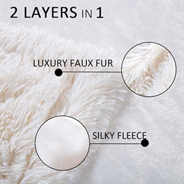 YUSOKI Cream White Faux Fur Throw Blanket - Cozy Plush Luxury