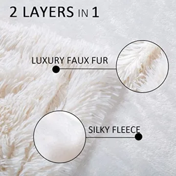 YUSOKI Cream White Faux Fur Throw Blanket - Cozy Plush Luxury